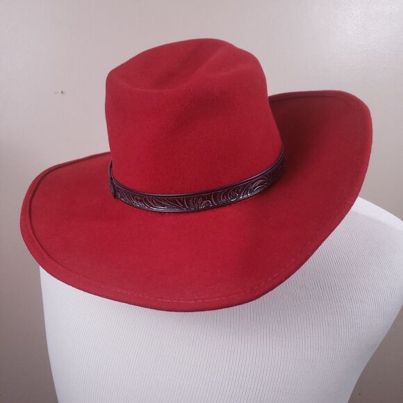 Vintage Little Joe Wool Cowboy Hat Red Made in USA WPL 5923 Size Medium - Picture 8 of 12